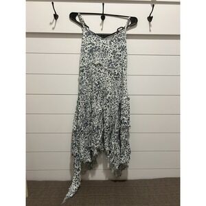 Havana Dress SzS White Blue Floral Fairy Whim Gypsy Drop Waist Handkerchief hem